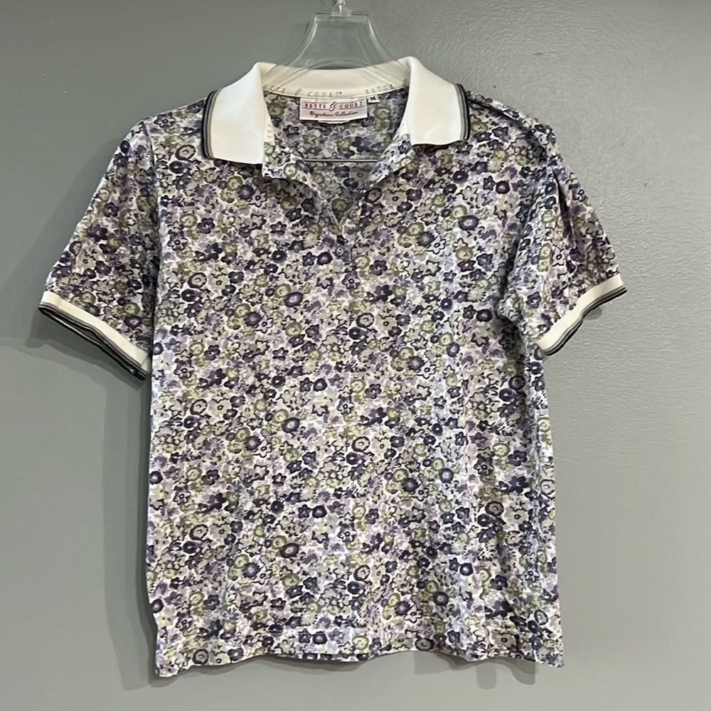 Purple & green flowered polo shirt